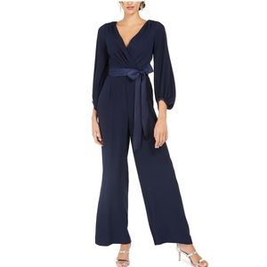 ELIZA J Womens Navy Tie Belted
3/4 Sleeve V Neck Party Wide Leg
Jumpsuit 2